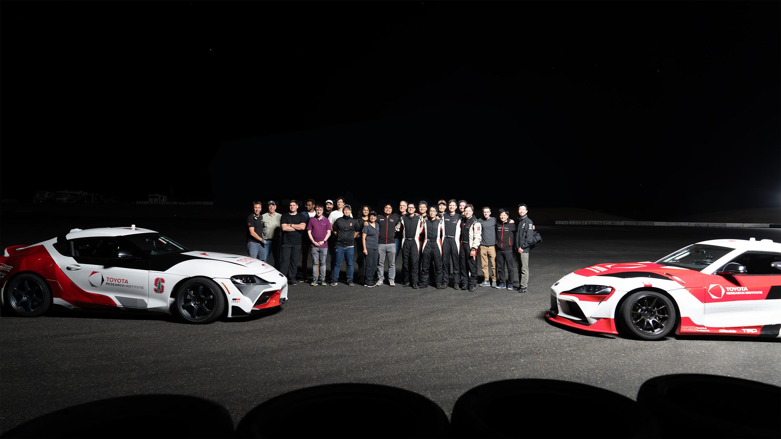 Members of the TRI and Stanford Engineering research teams at Thunderhill Raceway Park.